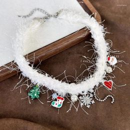 Pendant Necklaces Christmas Cute Pearl Plush Choker Necklace Chain Autumn/Winter Sweater Women's Accessories