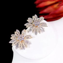 Stud Earrings ASNORA Fashion High Quality Golden Flower Crystal Glamour Female Dinner Party Dress Accessories 00784