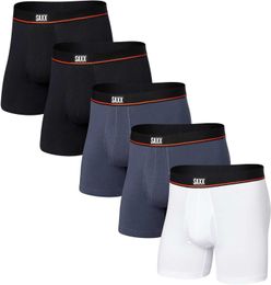 SAXX Men's Underwear - Non stop Elastic Cotton Flat Corner Underwear Front Set of 5 Built in Pocket Support - Men's Underwear