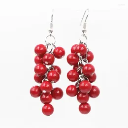 Dangle Earrings Neo-Gothic Ethnic Long Earring For Women 8mm Red Artificial Coral Drop Grape Shape Fashion Jewellery Eardrop A660