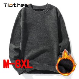 Mens Hoodies Sweatshirts Solid Colour Knitted Sweaters Men Clothes Fleece Warm Pullover Male Loose Sweater Brand Winter Casual Knit 7XL 8XL 231218