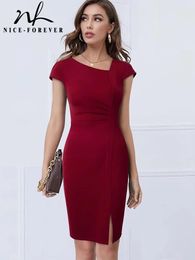 Dresses Niceforever Summer Women Elegant Front Split Office Plain Dresses Business Formal Vintage Bodycon Slim Dress B700