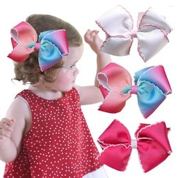 Hair Accessories Rainbow Gradient Bow Clip For Girls Webbing Fringe Fabric Fully Wrapped Barrettes Baby