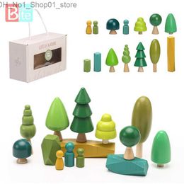 Sorting Nesting Stacking toys 14PCS/SET Baby Wooden Forest Tree Montessori Toy Set Simulation Green Tree Toys Kids Stacking Blocks Kid Room Decoration Gift Q231218