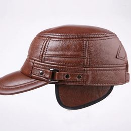 Ball Caps Genuine Leather Flat Baseball Cap Men's Hip Hop Hats Elderly Outdoor Warm Ear Protection Peaked Year Gift B-7191