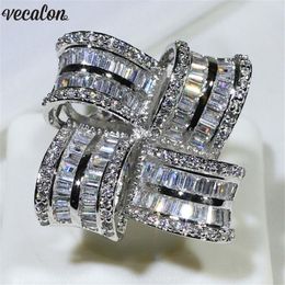 Vecalon Luxury Big Flower Promise ring 925 sterling silver Diamond Engagement wedding Band rings for women men Finger Jewelry2068