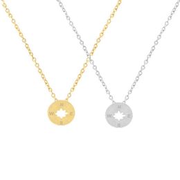 Pendant Necklaces Tiny Round N W S E Compass Necklace For Women Men East South West North Directional Gold-color Outdoor Travel Je321q