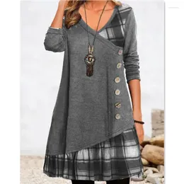 Casual Dresses Leisure Loose Patchwork Button Up Long Sleeved Dress For Women With Round Neck Fashionable Medium Length Autumn Vestido