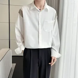 Men's Casual Shirts Thin Ice Silk Drape Long Sleeve Social Shirt 2024 Spring Korean Fashion Loose Lapel Buttons White For Men