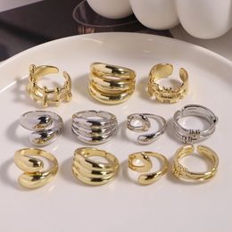 Band Rings 10PCS Vintage Gold Silver Colour Smooth Rings Copper Temperament Jewellery For Women 231218