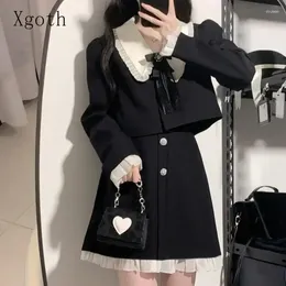 Work Dresses Korean Fashion College Style Suit Two-piece 2023 Autumn French Hepburn Sweet Cute Dress Freshing Chic