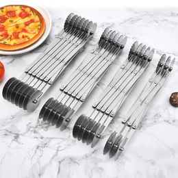 Cake Tools 3/5/6/7 Double head Wheels Stainless Steel Dough Divider Cutter Pasta Adjustable Roller Blade Pizza Pastry Peeler Baking Tools 231216