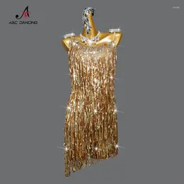 Stage Wear Latin Dance Competition Costume Fringe Dress Practise Clothing Sequins Sexy Plus Size Customization For Girls Line Suit