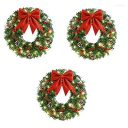 Decorative Flowers Christmas Wreaths With LED Lights Lighted Artificial Wreath Bow Ornament