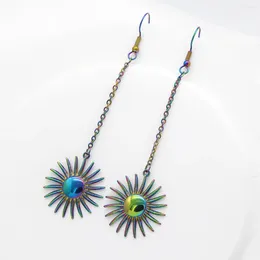 Dangle Earrings Stainless Steel Colourful Vintage Sun Flower Ear Hook For Women Long Tassel Pendientes Trend Jewellery Customised