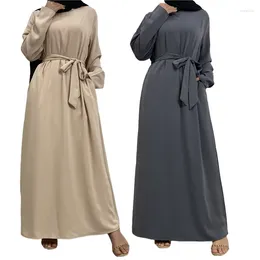 Ethnic Clothing Muslim Woman Dress Solid Colour Modest Long Sleeve Dresses Women Islamic Moroccan Kaftan Arabic Turkey With Pocket