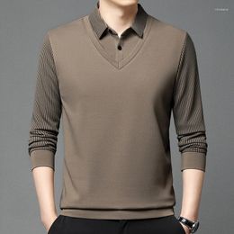 Men's Polos Autumn And Winter Plush Warm Vacation Two-piece Shirt Fashion Versatile Collar Knit Bottom Sweater