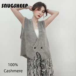 Women's Vests 100 cashmere vest women red top sweater gilet knitted clothing brown fashion style vintage woman clothes cute vests preppy 231218