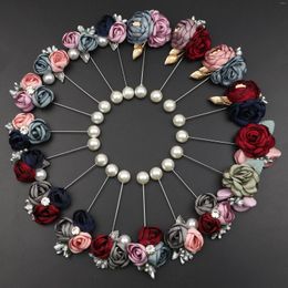 Brooches Romantic Wedding Corsages Men Women Cloth Art Pearl Fabric Flower Boutonniere Colourful Groom Groomsmen Suit Brooch Pin