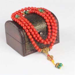 Sennier 108 Red Coral bracelet natural stone beads mala necklace buddhist prayer rosary strand bracelets buddha Meditation Y200107242h