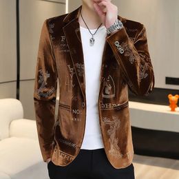 New Spring Autumn Season Men's Blazer Personalised Gold Velvet Small Suit Slim Fit Fashion Casual Men's Suit Coat