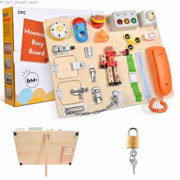 Sorting Nesting Stacking toys Wooden Busy Board Busyboard Kids Tie Shoes Telephone Lock Lamp Montessori Materials Switch Generator Q231218