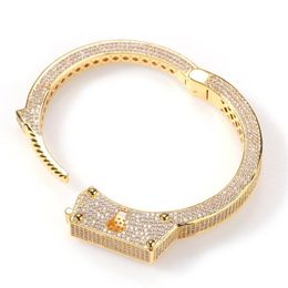 Hip Hop Jewelry Punk Handcuff Bracelet Bracelets 18KT Gold Filled Iced Micro Pave Cubic Zirconia Jewelry Gift Accessories Bracelet2125