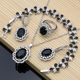 Bracelet Earrings Necklace Necklaces Women Sier Costume Jewellery Sets Natural Black Stones Earrings Fashion Jewellery Gift for Her Party Bracelet Necklace Sets