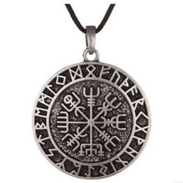 QQ7 Nordic Symbol Talisman Pendant Men Retro Nordic Viking Compass Double Necklace277F