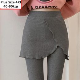 Capris 2023 Autumn Winter Cotton Knitted Leggings Women Fake Two Pieces Ruffles Skirt and Leggings Pants High Quality