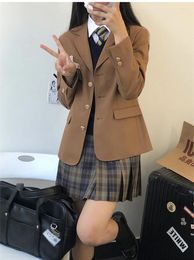 Clothing Sets 2024 Women Long Sleeve Loose JK Brown Suit Jacket Uniform Blazer Three Buttons Spring Autumn Girls College Preppy Style Coat