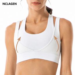 set NCLAGEN Sports Bra For Women Gym High Impact Support Without Bones Fitness Underwear Pushup Crop Top Vest Workout Yoga Blouse