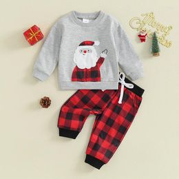 Clothing Sets 2Pcs Baby Christmas Outfits Long Sleeve Santa Pattern Sweatshirt Tops And Plaid Pants Set Toddler Boys Girls Fall Clothes