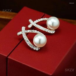 Stud Earrings Korean Pearl Perfect For Special Occasions Handpicked Pearls Statement Women Luxurious Sparkling Diamonds