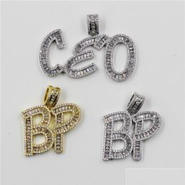 Pendant Necklaces New Style Custom Letter Name Necklace Pendant Iced Out Baguette Initials Letters Charm For Men Women218D Drop Delive Dhdyb