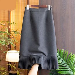 Skirts Fashion Solid Color Women's Fashion Fishtail Skirt Commuting Straight Tube High Waist Slim Temperament Pleated Skirt Lady 231218