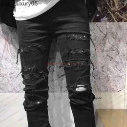 Black amari amirl amirlies am amis imiri amiiri AM Designer Clothing es Jeans Broken Denim Pants es High Street Hot Diond Patch Jeans Mens Fashion Brand Slim Fit E JQRK