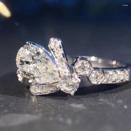 Wedding Rings Huitan Irregular Shaped Women Crystal Pear Cubic Zirconia Luxury Trendy Female Engagement Jewelry