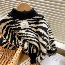 Pullover 2022 Autumn Girls Boys Casual Zebra Sweaters Baby Kids Children Knitting CardiganL231215