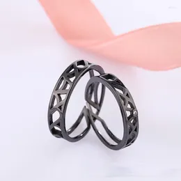 Wedding Rings Couple Fashion Simple Black Hollow Geometry Lover's Band Engagement Ring Cocktail Party Jewelry Bridal Gifts