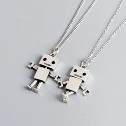 Pendant Necklaces S925 Sterling Silver Vintage Hip-hop Style Personality Robot Necklace