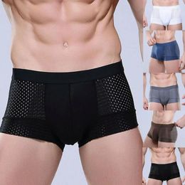 Underpants 2023 Fashion Trend Men's Cotton Underwear Boxer Shorts Bamboo Fiber Bulge Pouch Breathable Solid Wear
