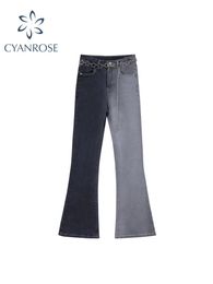 Jeans Casual Autumn Patchwork Women Long Jeans Trousers High Waist Pockets Loose Female Wide Leg Ladies FloorLength Denim Pants