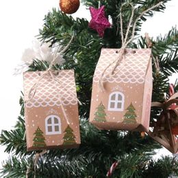 Gift Wrap 20pc Christmas Candy Bags Kraft Paper House Shape With Ropes Box DIY Cookie Bag Packaging Tree Pendant Party Decor