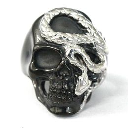 Gothic Two-tone Skull Ring Cool Men's Titanium Steel Jewellery Wicked Snake Skull Biker Punk Ring Size 7-14271K