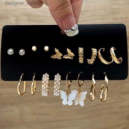 Dangle Chandelier Fashion Gold Color Earrings Set Geometry Butterfly Pearl Earrings For Women Ear of wheat Simple Metal Round Party Jewelry 2022L231219
