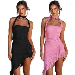 Casual Dresses Womens Sleeveless Halter Dress Mini Swing Pleated A-line Short Party For