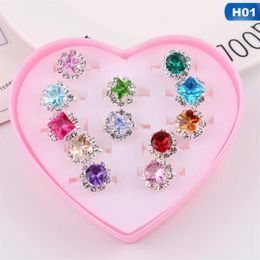 12 24 36pcs Jewelry Rings With Heart Shape Box Birthday Gift Adjustable Set For Little Girls Cluster181C