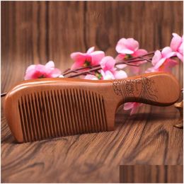 Hair Brushes Est Natural Peach Wood Comb Close Teeth Anti-Static Head Mas Care Wooden Tools Beauty Accessories Drop Delivery Product Dhzx5