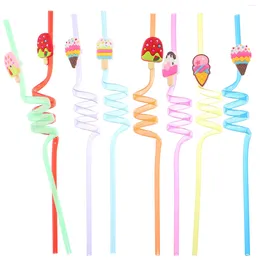 Disposable Cups Straws 8 Pcs Styling Straw Drinking Decorative Beverage Juice Toy Party Curly Cartoon Designed Decorate Twisted